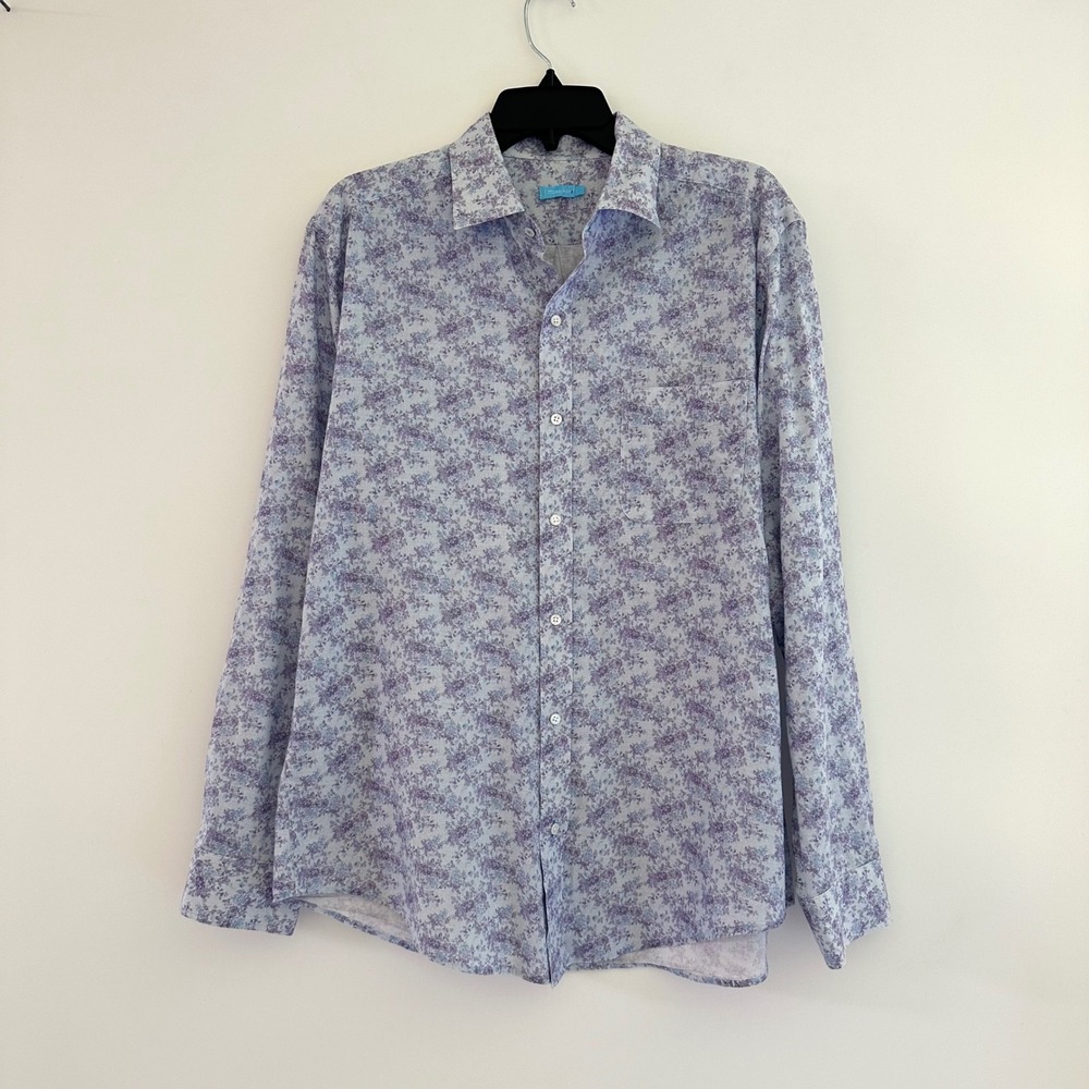 J McLaughlin Womens Floral Button Up Shirt Large 100% Cotton Preppy Coastal